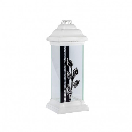 GRAVE CANDLE GLASS LANT ROSE WHITE 55H
