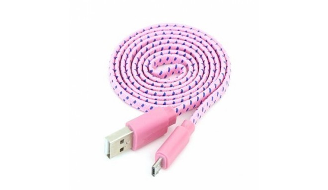 Omega cable microUSB 1m flat braided, light pink (42328)