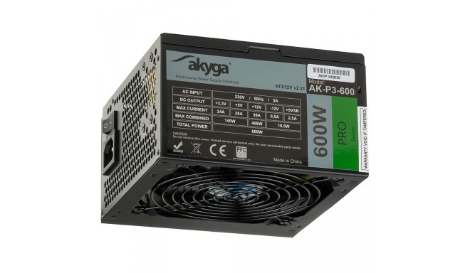 Akyga Pro ATX Power Supply 600W AK-P3-600 Fan12cm P8 5xSATA 2xPCI-E