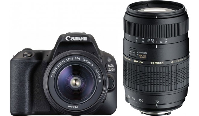 Canon EOS 200D + 18-55mm DC + Tamron 70-300mm Di LD, melns