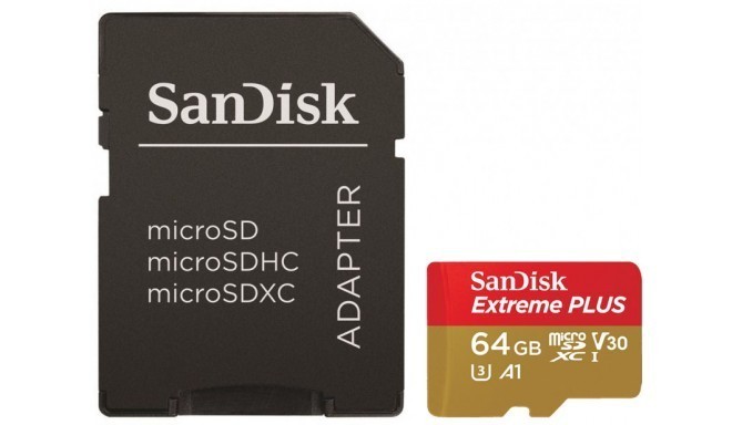 SanDisk карта памяти microSDXC 64GB Extreme Plus A1 + адаптер