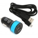 Omega car power adapter 2×USB + cable, light blue (42543)