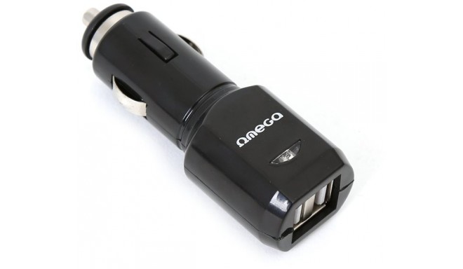 Omega car power adapter 2xUSB + cable, black (42395)