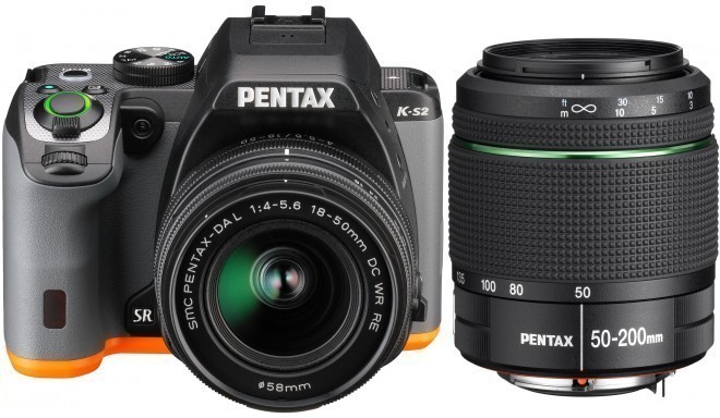 Pentax K-S2 + 18-50mm WR + 50-200mm WR Kit, black/orange