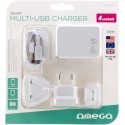 Omega USB laadija 4xUSB US/EU/UK + kaabel, valge (42674)