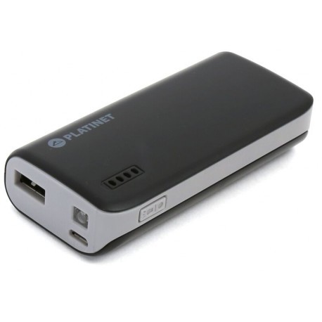 Platinet Power Bank 4400mAh + kabatas lukturis, melns/pelēks